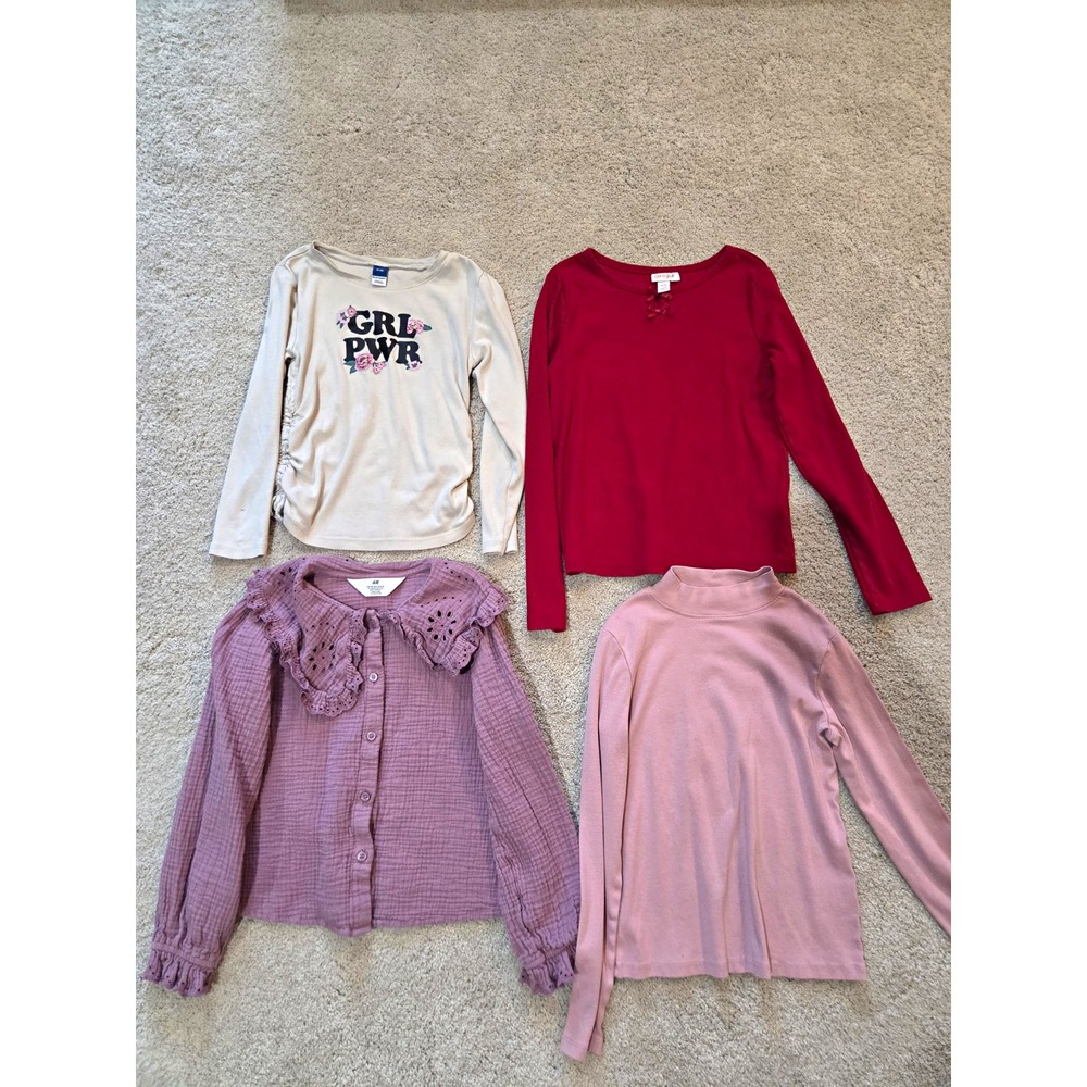 H&M Old Navy Cat & Jack Girls Tops Size 8 M Lot 4 Purple Red Pink Cream Good